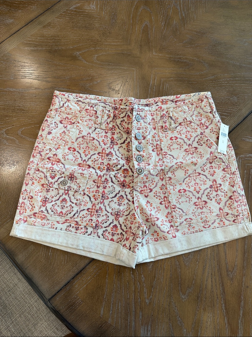 Anthropologie Pink Floral Button-Front Jean Shorts - Picture 1 of 10